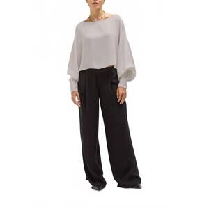 NEW SAGE & CLARE carole silk cropped boatneck top in dark white sand